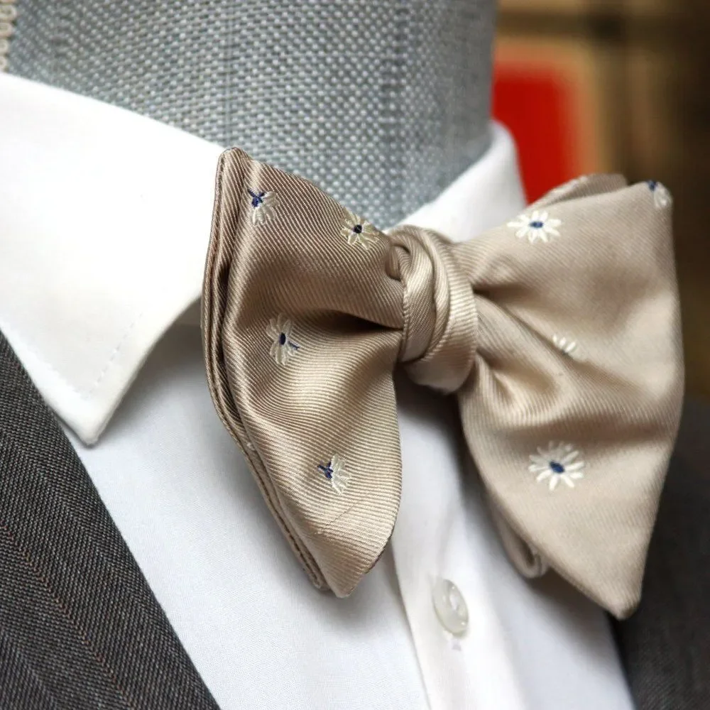 Men's Self-tied Bow Tie‎ 100%Silk Big Butterfly Beige Blue Floral S675